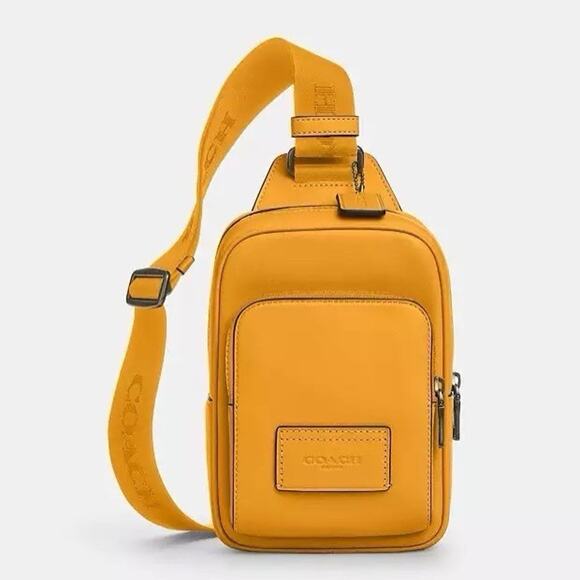 NWT Coach Racer Sling Pack CX071 calf leather Black Antique Nickel/Buttercup - Picture 1 of 7